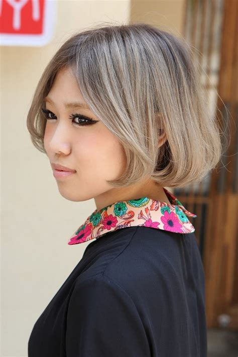 Japanese Hairstyles Chin Length Gray Bob Cut With Cute Center Parting