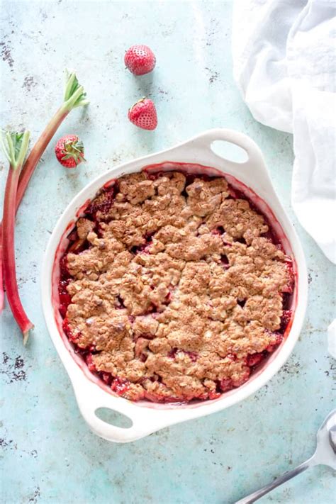 Strawberry Rhubarb Crisp With Oat Flour And Oats Blossom To Stem