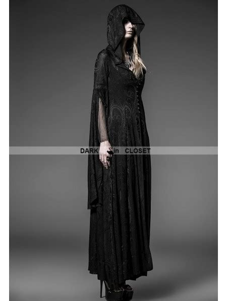 Punk Rave Black Pattern Hooded Gothic Vampire Medieval Dress