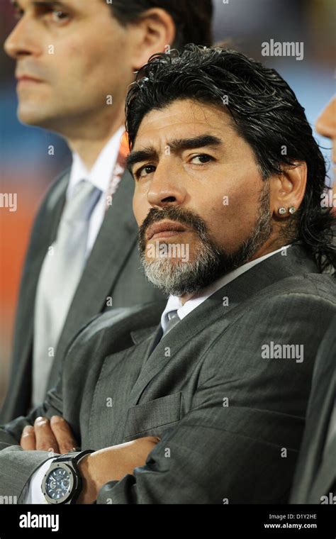 Argentina Head Coach Diego Maradona Stands For Team Introductions