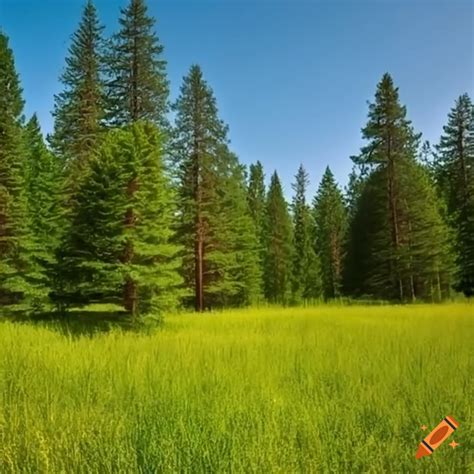 Pine Trees On The Edge Of A Meadow