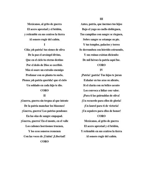 Letra Del Himno Nacional Mexicano