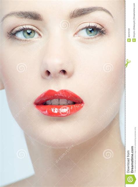 Beautiful Red Lips Portrait Of Blonde Woman Stock Image