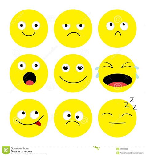 Emoji Icon Set Emoticons Funny Kawaii Cartoon Characters Emotion