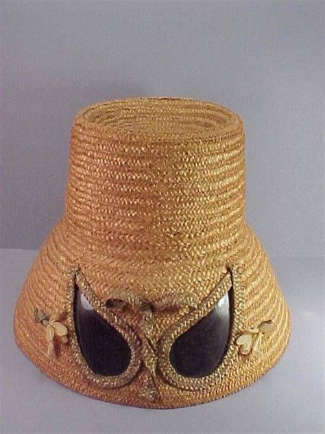 Fabulous 1950s Era Tall Straw Hat With Built In Sunglasses Made In