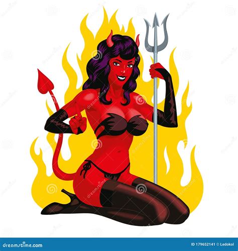 Devil Woman Sitting And Holding Trident Vector Illustration Stock Vector Illustration Of