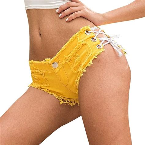 Proumy Mujeres Sexy Vendaje Mini Pantalones Calientes Cortar Con Botones Cintura Baja Denim