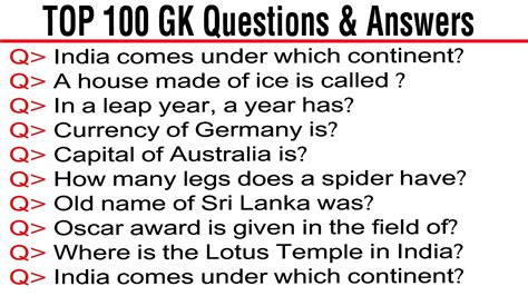 Top 100 Gk Questions And Answers 100 India Gk Question And Answers In