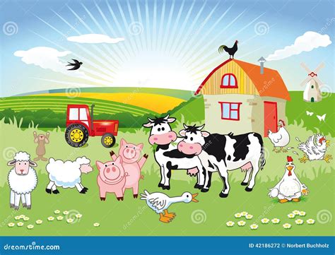Cartoon Farm Scene Stock Vector Illustration Of Green 42186272