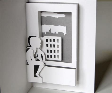 boy sitting  window pop  card printable template