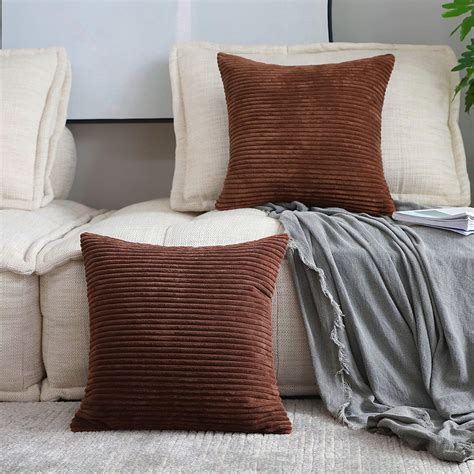 Home Brilliant Brown Pillow Covers Striped Corduroy Velvet