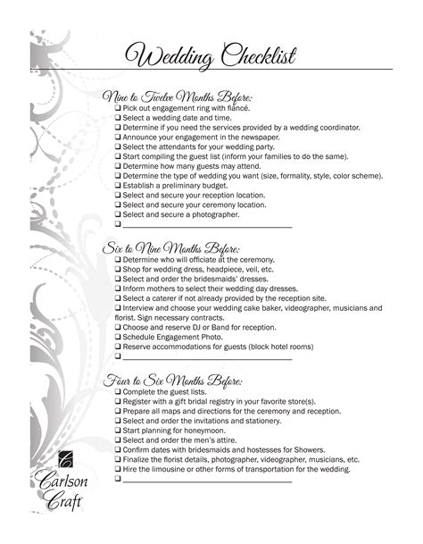 The Wedding Checklist Is Shown In Black And White