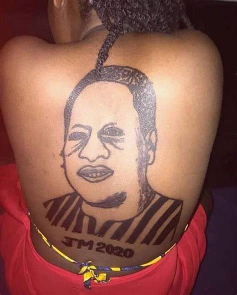 Loyal Ndc Party Lady Tattoos Huge Image Of Former President Of Ghana