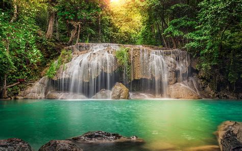 Thailand Stream Cascade Rocks Jungles Waterfalls Forest River Hd