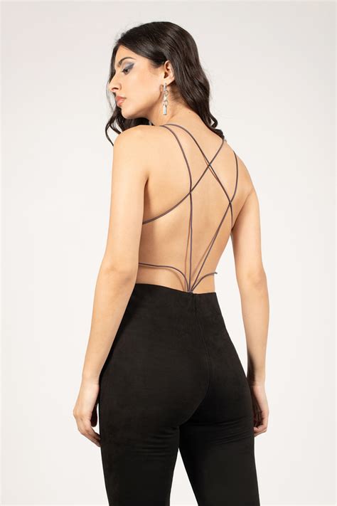 black bodysuit velour bodysuit spaghetti straps criss cross back bodysuit