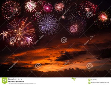 Holiday Fireworks In Sunset Sky Stock Photo Image Of Festival