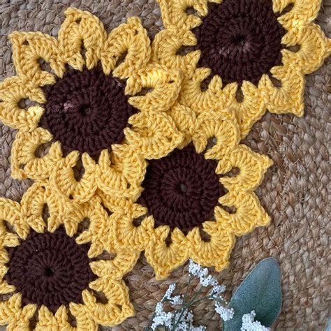 Sunflower Crochet Coasters Love To Stay Home