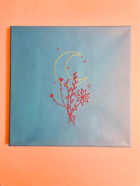 Floral Moon Handmade Canvas Embroidery Etsy