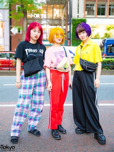 harajuku girls street styles w colorful hair thrasher right on faith tokyo oh pearl