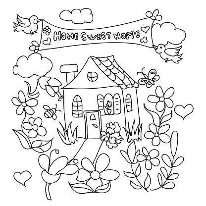 Sweet Home Doodles Coloring Page Stock Illustration  Download Image