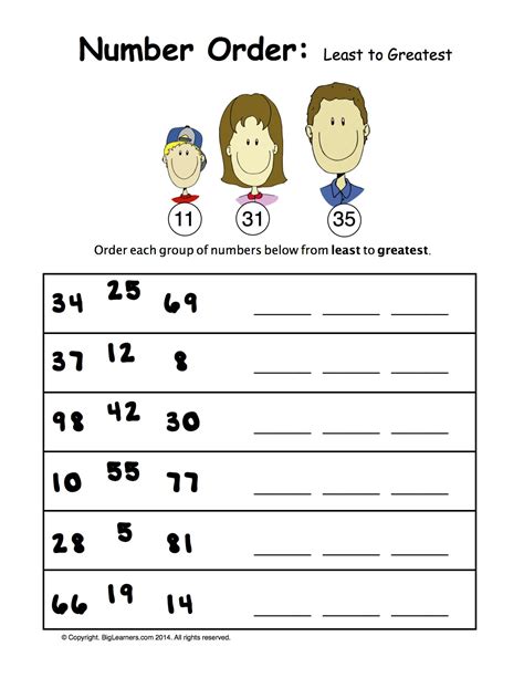 Listing Numbers From Least To Greatest Worksheets