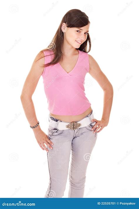 Teenager Girl In Jeans Stock Image Image Of Smile Girl 22535701