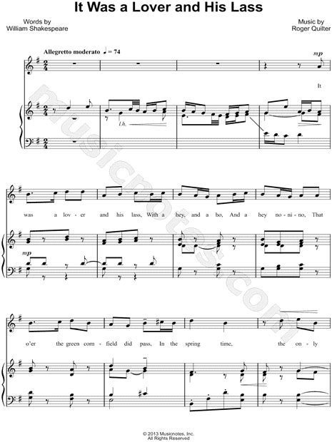 Roger Quilter It Was A Lover And His Lass Sheet Music In G Major Transposable Download