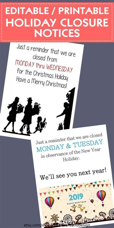 Editable Printable Holiday Closure Notices And Reminders Includes