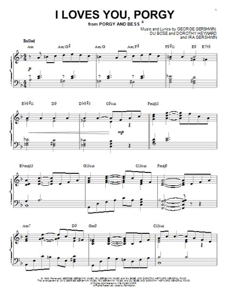 George Gershwin I Loves You Porgy [jazz Version] Arr Brent Edstrom Sheet Music Notes Jazz