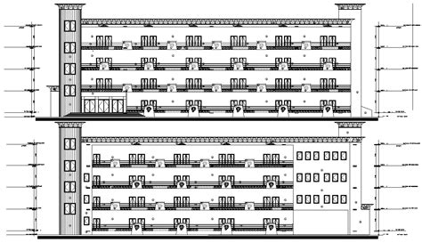 Row Apartment Building Typical Section And The Elevation Details Of The