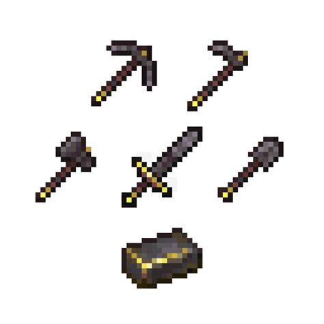 My Custom Gold Accented Texture For The Netherite Tools And Ingot