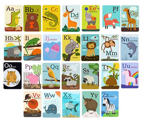 Tarjeta Alfabeto Animal Establece Vivero Pared Tarjetas Alphabet Wall