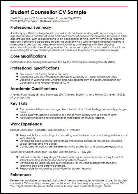 Undergraduate curriculum vitae (cv) and résumé samples 1. Student Counsellor CV Sample - MyPerfectCV