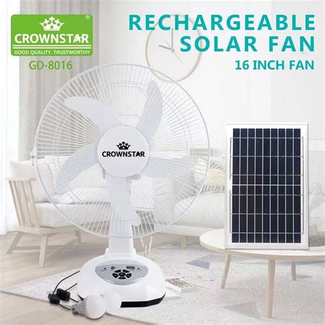 16inch Solar Fan Acdc Dual Power Rechargeable Fan With Solar Panel