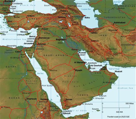 Middle East Physical Map Wall Map