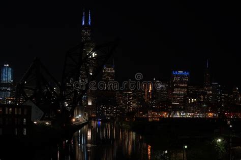 Night Panoramic View Of A Chicago Skyline Stock Image Image Of