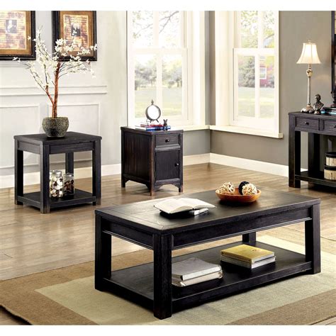 Coffee Table End Table Set 2 Piece Antique Black Living Room Furniture