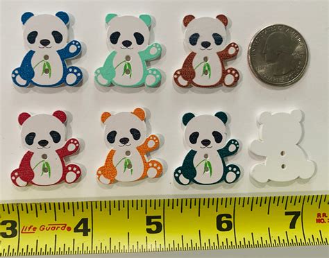 Panda Wood Buttons Cute And Colorful Panda Bears 6 Mixed Etsy France