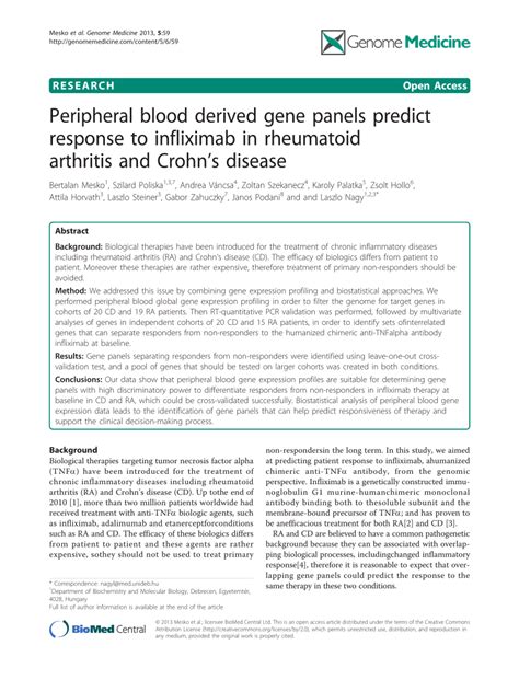 Pdf Peripheral Blood Derived Gene Panels Predict Response To