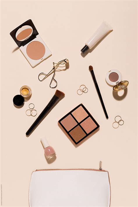Makeup And Skincare Products Collection Flat Lay Overhead Natural