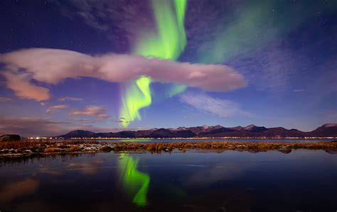 Earth Aurora Borealis Lake Light Mountain Night Norway