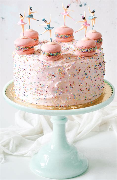 Pink Sprinkles Cake With Macarons And Ballerinas Curly Girl Kitchen