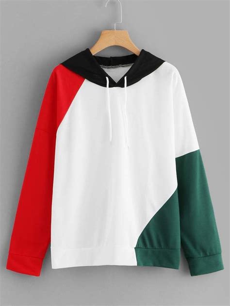 sheinshein drawstring color block hoodie sweatshirt Üst giyim tarz
