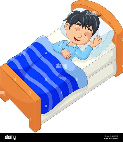 Cartoon Smile Little Boy Sleeping In The Bed Stock Vector Image And Art