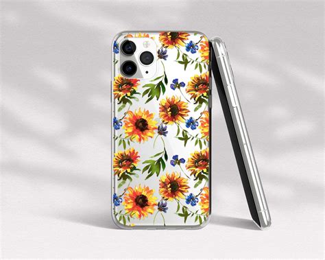 Iphone 12 Clear Case Sunflower Phone Case Iphone Xs Max Flower Etsy