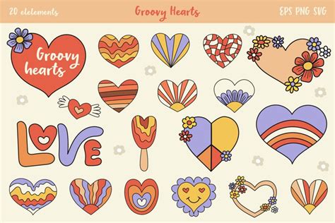 Retro Hearts Clipart Groovy Love Retro Heart Png