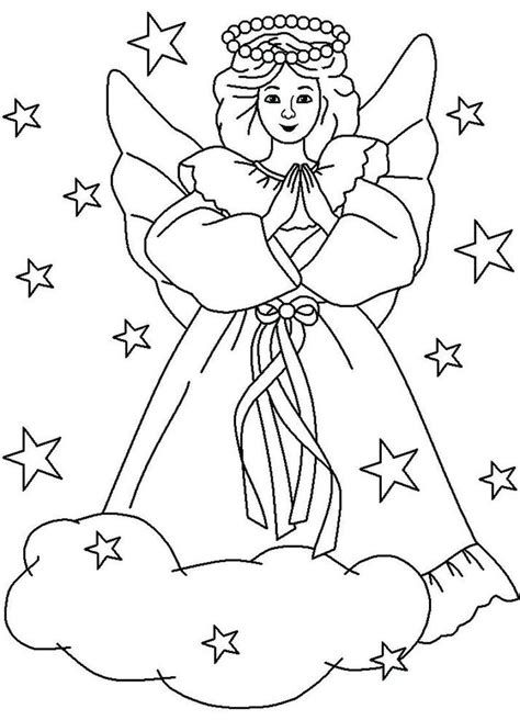 An Angel Sitting On Top Of A Cloud With Stars In The Sky Behind It