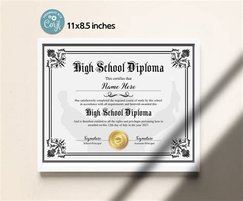 High School Diploma Template Printable Editable Home School Etsy