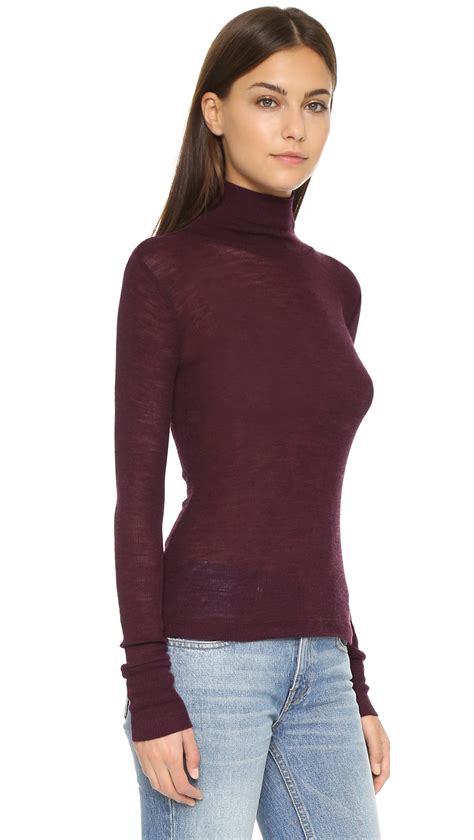 Lyst T By Alexander Wang Wooly Ribbed Fitted Turtleneck Black In Purple