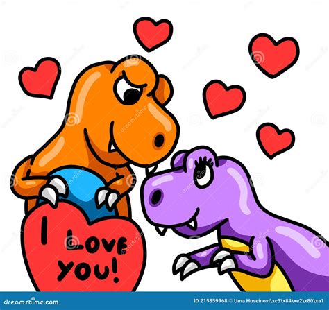 Adorable Dinosaurs In Love Stock Illustration Illustration Of Love